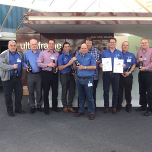 Clearview Sales Director Gary Oakes (3rd from right) proudly shows off Ultraframe certificates